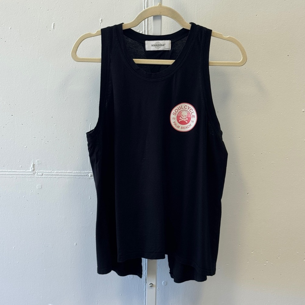 SoulCycle Palm Beach Black Muscle Tank Top Split Back Skull Graphic Medium